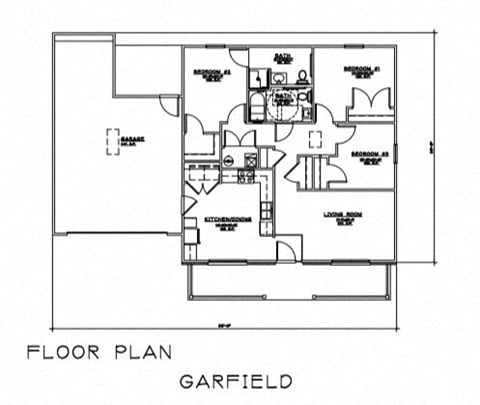 Floor plan for 3 beds, 2 baths, 1382 sqft